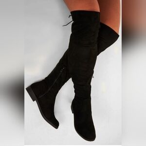 EGO Women's Black Faux Suede Knee-high Boots Size UK 8